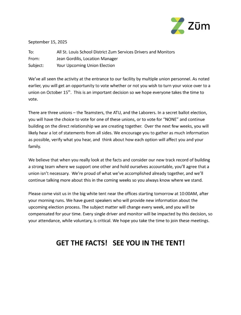 Letter Regarding Your Upcoming Union Election
